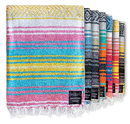 Authentic Mexican Blanket - Beach Blanket, Handwoven Serape Blanket, Perfect as Beach Blankets, Picnic Blanket, Outdoor Blanket, Yoga Blanket, Camping Blanket, Car Blanket, Woven Blanket (Sunrise)