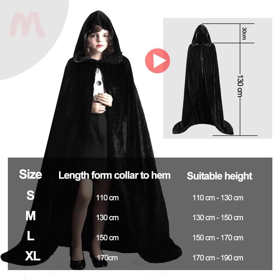 Mantello Da Vampiro In Velluto - Costume Halloween Con Cappuccio Per Adulti E Bambini - Foto 6