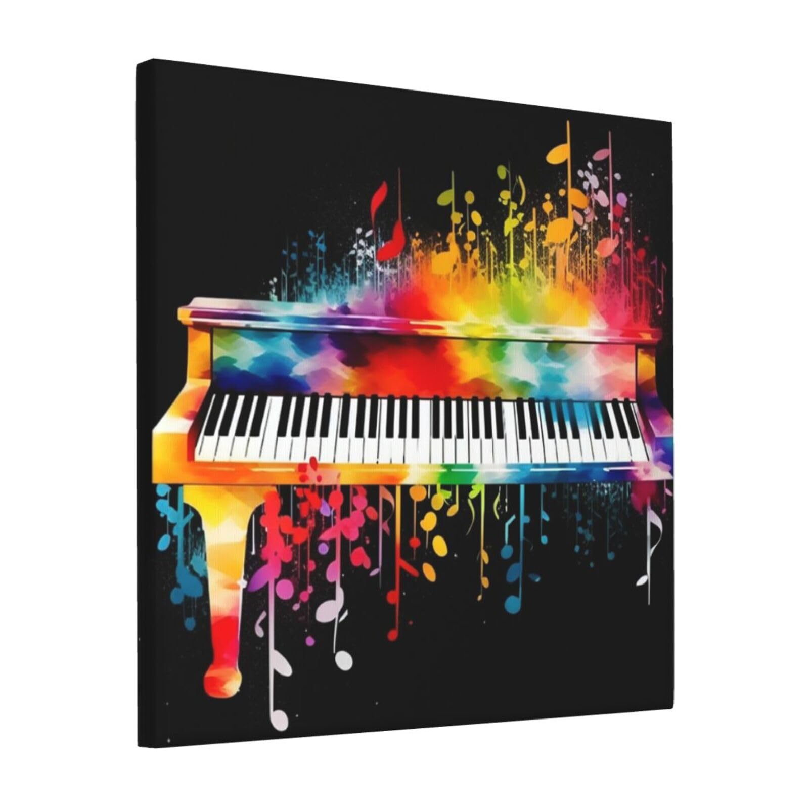 KLOPH Colorful Piano Keyboard Music Note Canvas Wall Art for Living Room 12"x12" Modern Artwork Painting for Bathroom Hanging Canvas Prints Aesthetic Wallart for Bedroom Kitchen Office Wall Decor