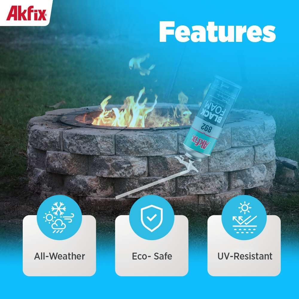 Akfix 892 Black Spray Foam Sealant (12x12 Oz.) - UV Resistant Polyurethane Expanding Spray Foam Insulation, Waterproof, Ideal for RV, Pond, Waterfall and Landscape Applications | 12 Oz. 12 Pack