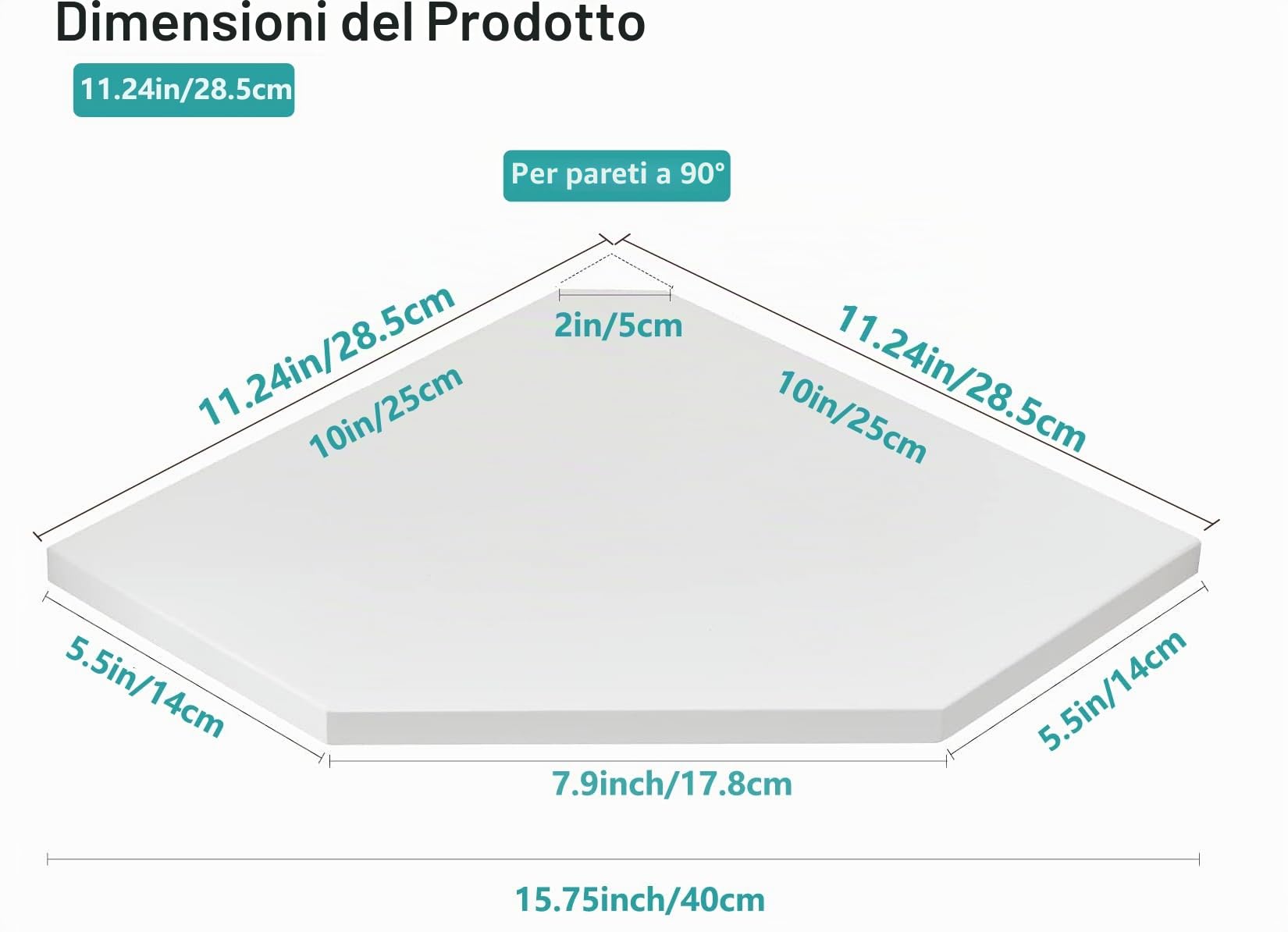 Set di 2 mensole angolari bianche in legno massello di quercia bianca, mensole ad angolo galleggianti, organizer da parete con foro per filo metallico, per esporre piccole piante, per cucina