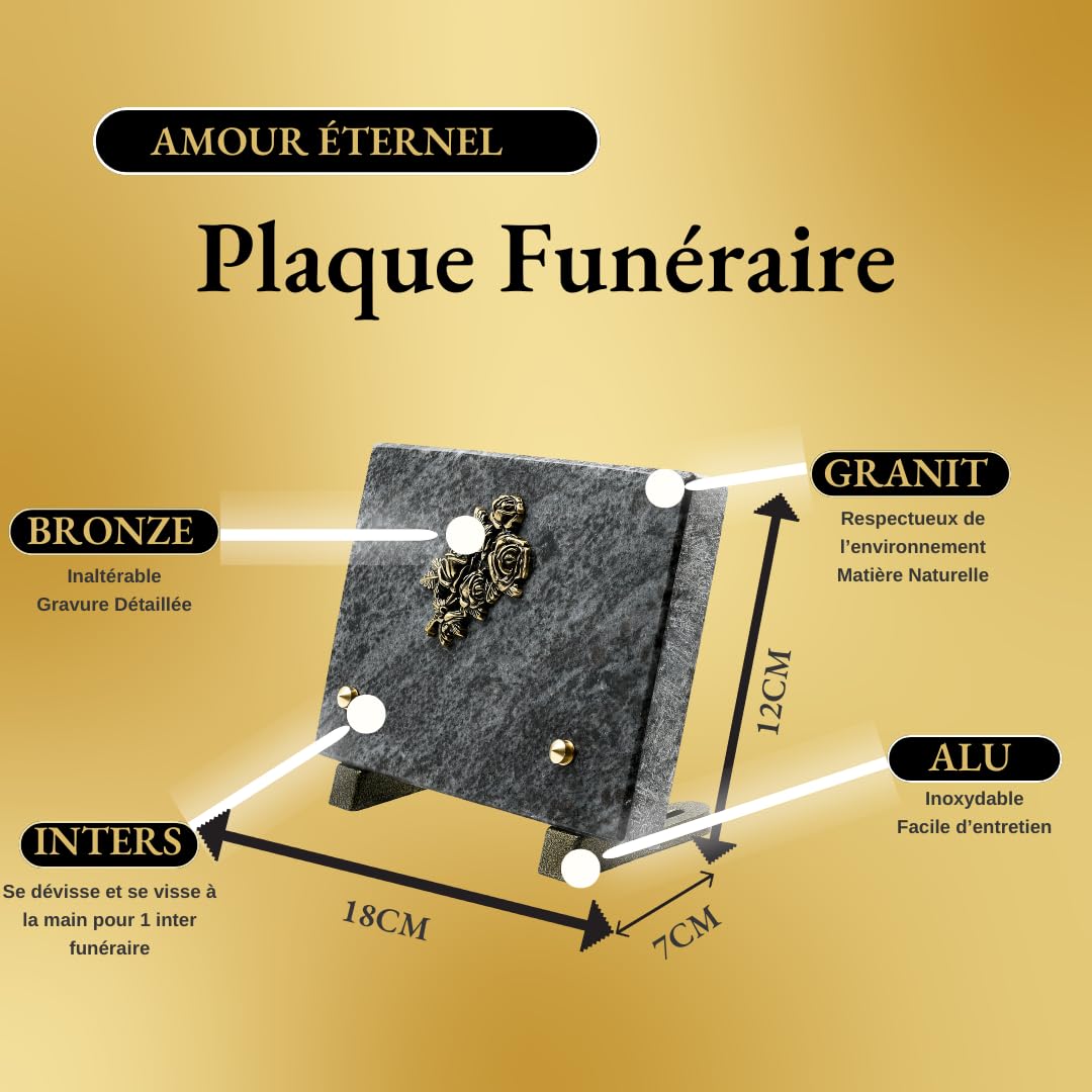 PAR - Plaque funéraire sans inscriptions - Inters pré-gravés à acheter séparement (RECTANGLE SANS INSCRIPTION)