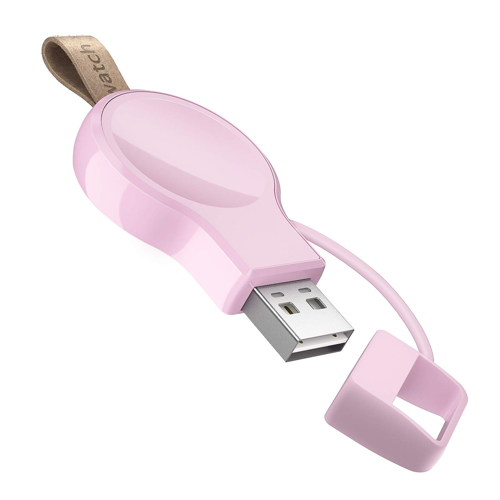 NEWDERY Portable Wireless Charger for Apple Watch, Travel Cordless Charger with Magnetic Quick Charge for Apple Watch Ultra 2 Series 9 8 7 6 5 4 3 2 1 SE, Pink