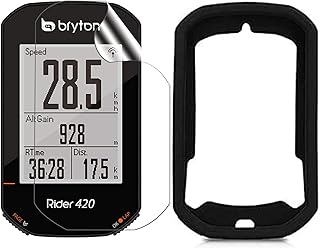 for Bryton Rider 420/320 Case, [2+1 Pack] Screen Protector Film + Silicone Case Cover Compatible with Bryton Rider 420/420e/420T Gps Cycle Cycling Computer/Bryton 320 Rider (Black case+2*TPU fIlm)