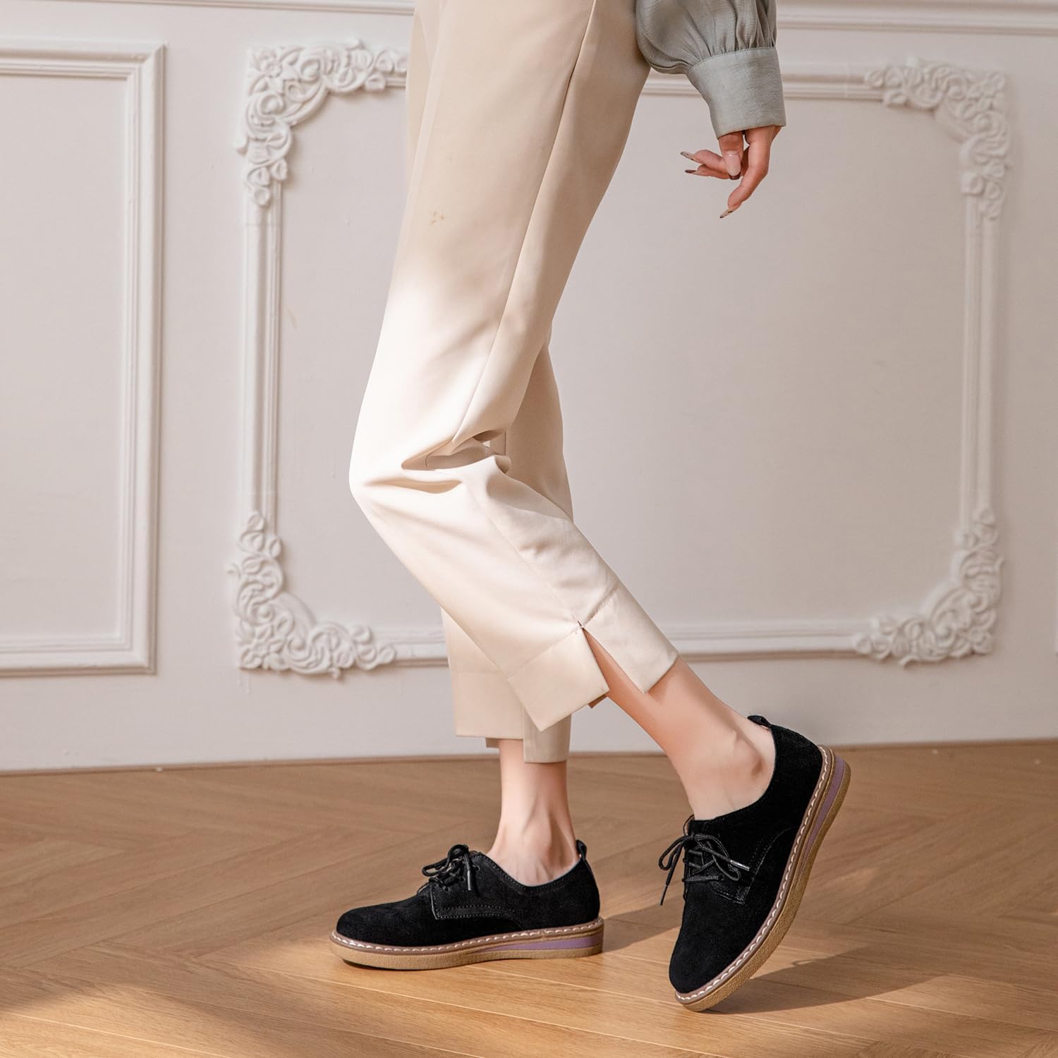 Veroders Women's Suede Oxford Shoes Classic Lace-Up Loafers Round Toe Comfortable Dress Business School Uniform Casual Flat - Image 5