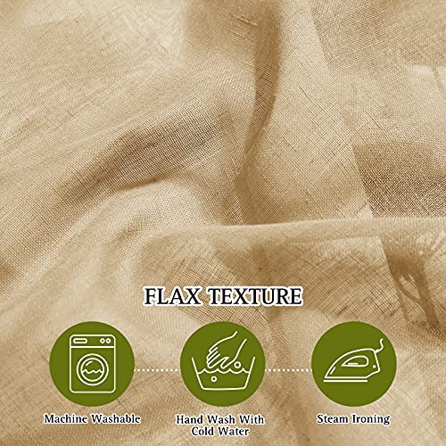 NICETOWN Sheer Linen Curtains Flax Texture 96 inch Long for Sliding Door, Grommet Semi Sheer Window Drapes Privacy with Light Filtering for Bedroom/Living Room, Camel, W70 x L96, 2 Panels