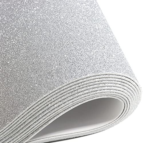 10 Sheets Glitter Paper Sheet for Crafts Easter Apirl Fool's Memorial Day Decor, A4 Cardstock Self-adhesive Paper for Christmas Construction Scrapbook DIY Card Decoration (Silver)