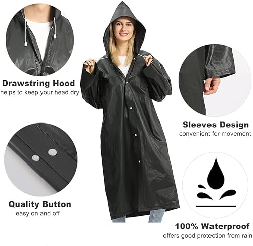 Miniatura 3 de Opret jorongo de lluvia portátil para adulto, impermeable reutilizable con capucha y mangas, duradero, ligero y perfecto para actividades al aire