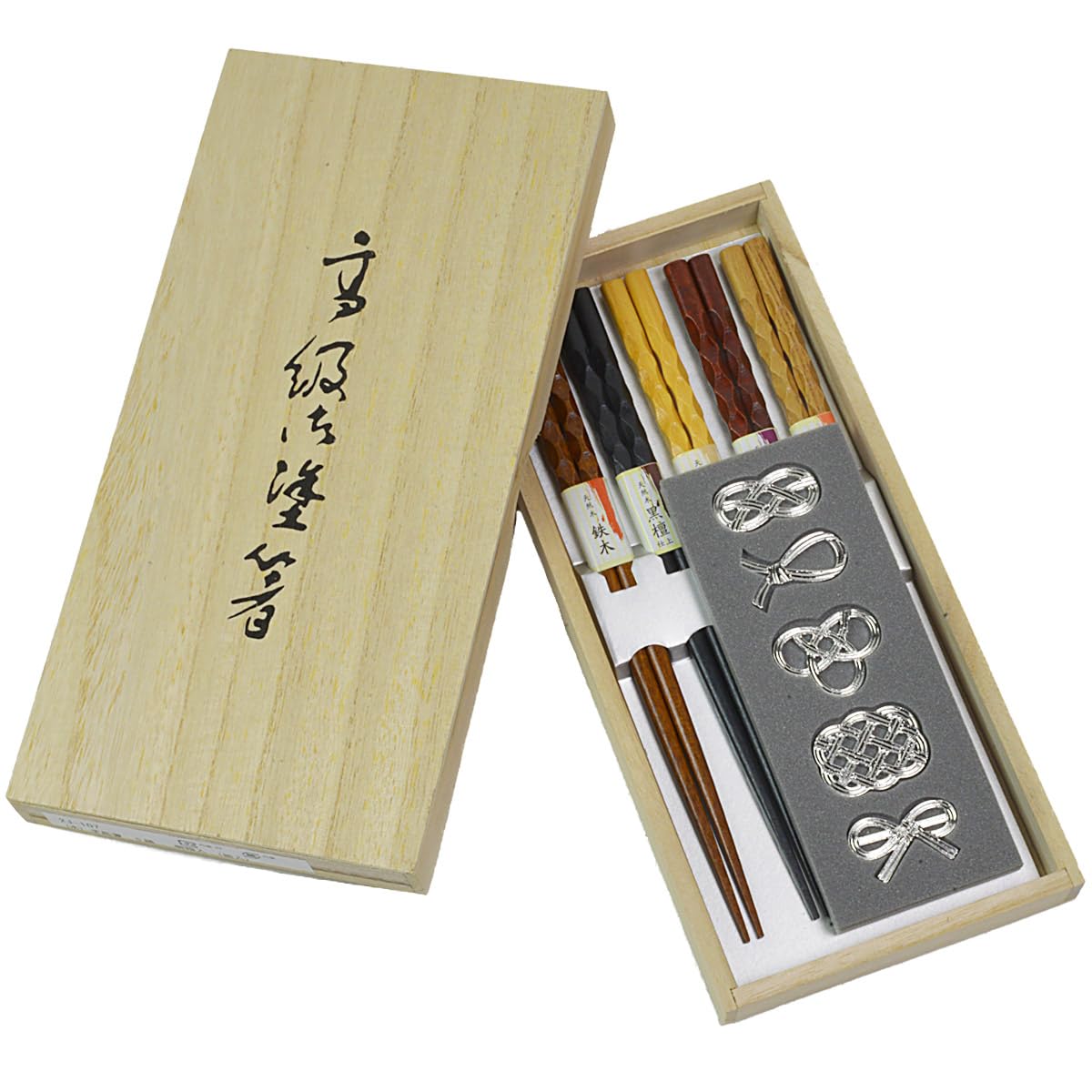 Yamanaka Lacquerware x Nousaku Chopsticks Set of 5 Pairs Tin Rest Paulownia Box