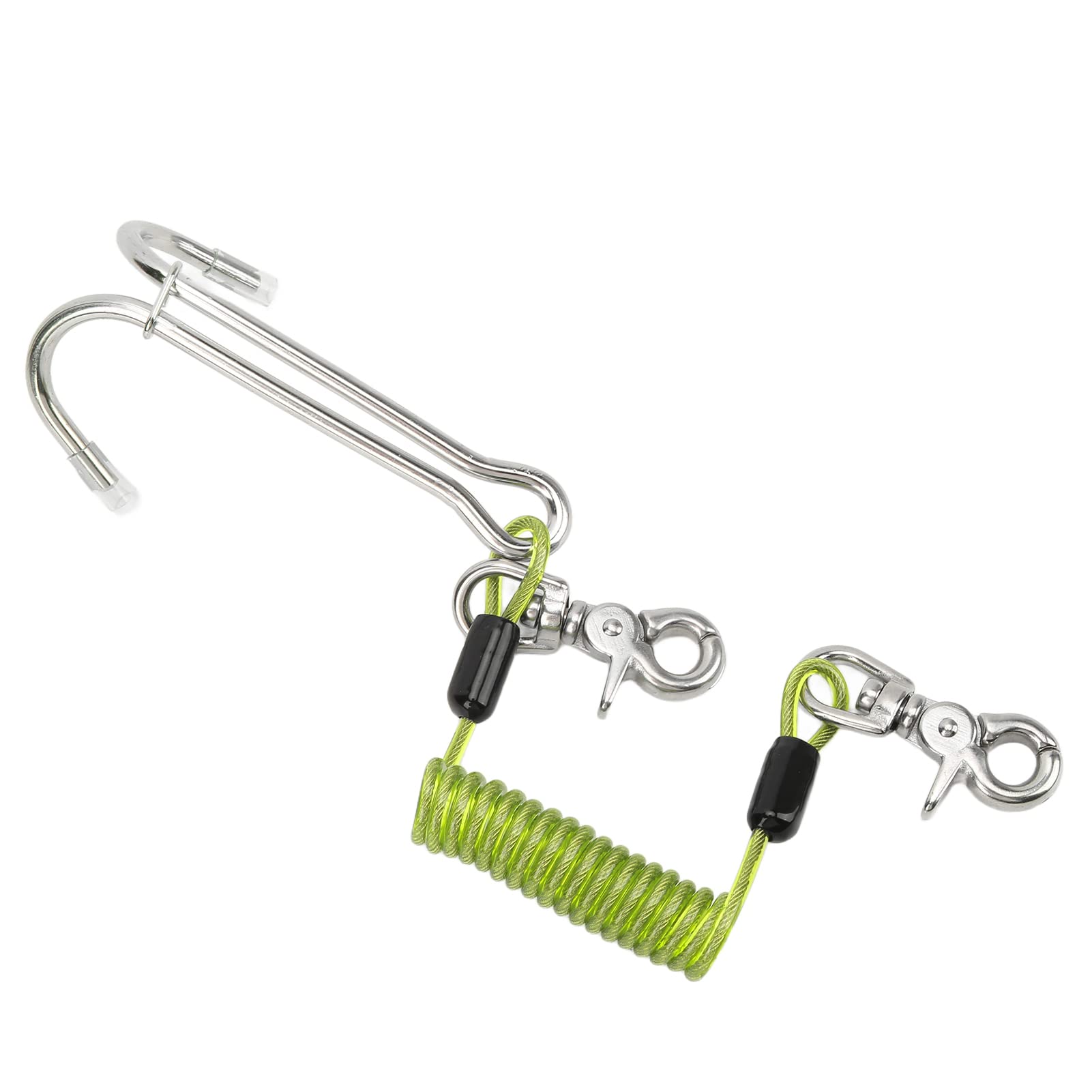 QERLONG 316 Stainless Steel Diving Current Hook Double Reef Drift Hook with Spiral Coil Lanyard High Strength Underwater Stability Diving (Green)