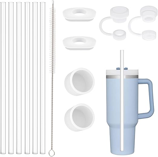 Straw Spill Stopper Cover Accessories for Stanley Cup 40 oz 30 oz Quencher, Tumbler Accessories of 6 Straw Replacement with Cleaning Brush, 4 Leak Sproof Plug, 2 Silicone Cover Cap for Stanley