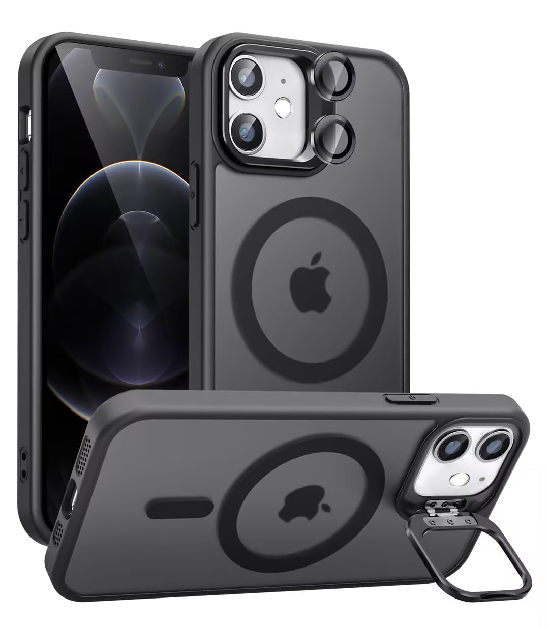 Norllben Magnetic for iPhone 12 Mini Case with Stand, Compatible with Magsafe, Military Protection & Camera Lens Protector Translucent Matte Case,