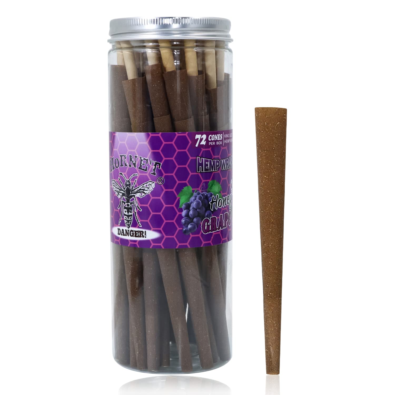 HORNET Grapes Flavored Pre Rolled Cones 72 PCs of Herbaceous Fibers King Size (110mm)