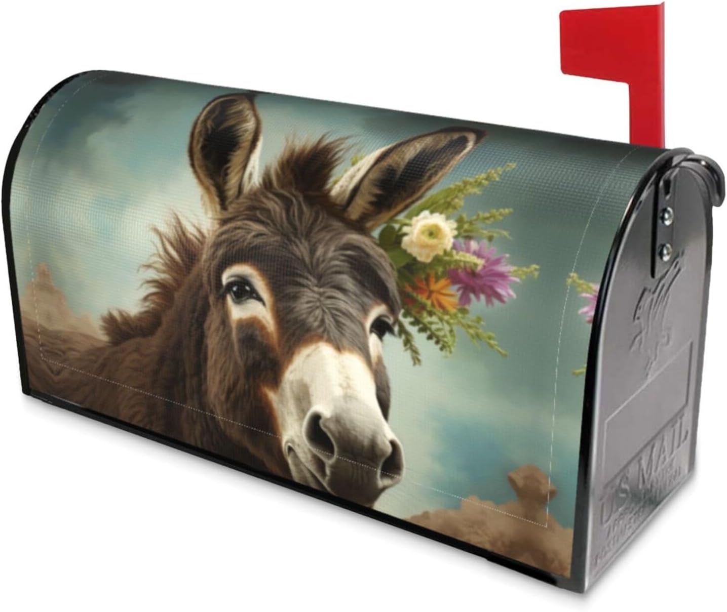 Donkey Animals Print Mailbox Covers Magnetic Standard Size Waterproof Mailbox Wraps Post Letter Box Cover for Home Garden Yard 18" X 21" 25.5x21 in