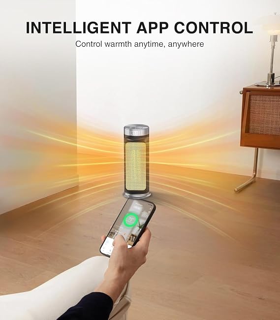 1500W Smart Electric Space Heater for Indoor Spaces - WiFi/App Control, Remote Included, 24H Timer, 5 Modes for Home, Office, Bedroom, Bathroom Use