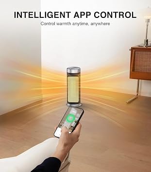 1500W Smart Electric Space Heater for Indoor Spaces - WiFi/App Control, Remote Included, 24H Timer, 5 Modes for Home, Office, Bedroom, Bathroom Use