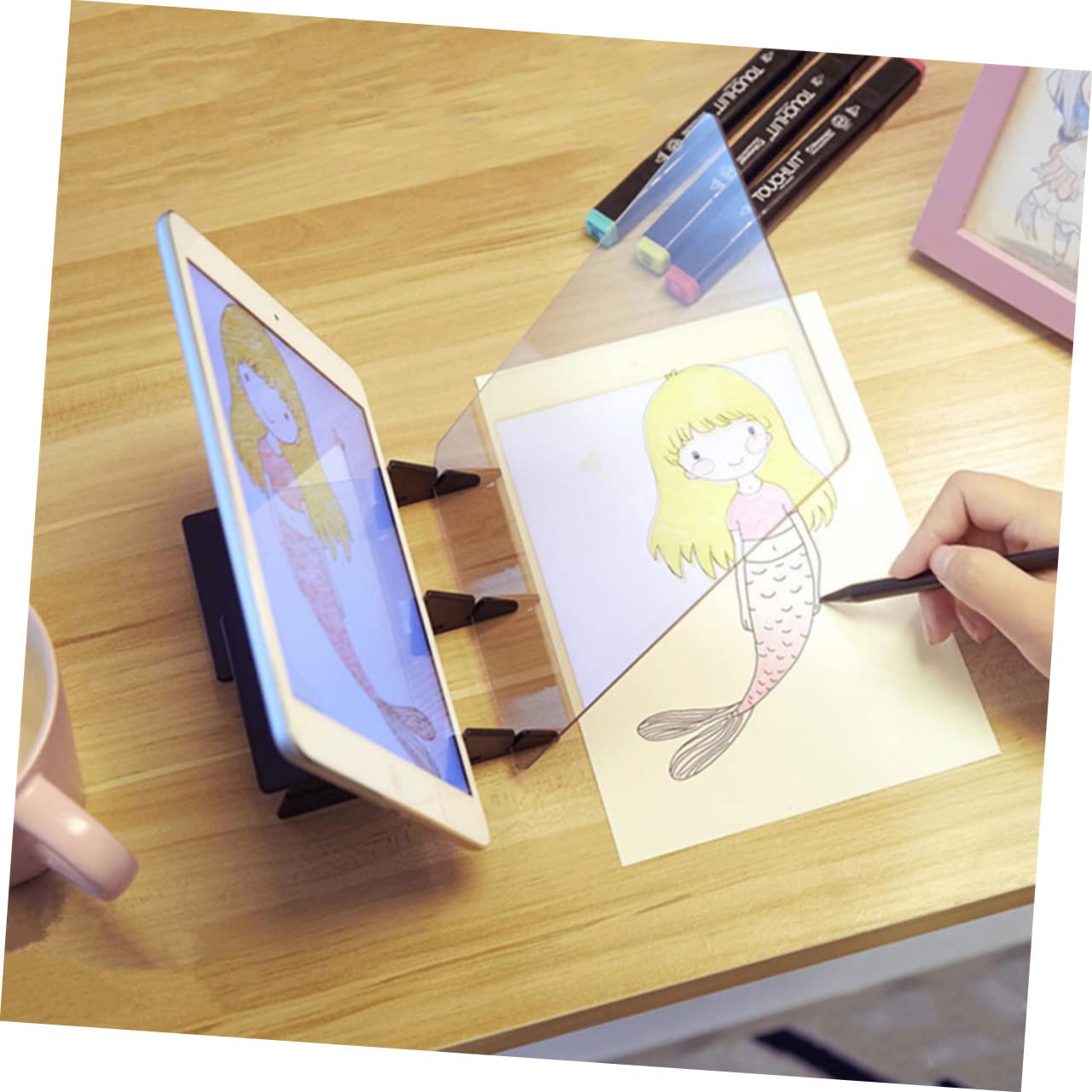 LALAFINA Copy Board Box Hand Painted Black Sturdy Plastic Multi-Functional Tracing Pad for Art Crafts