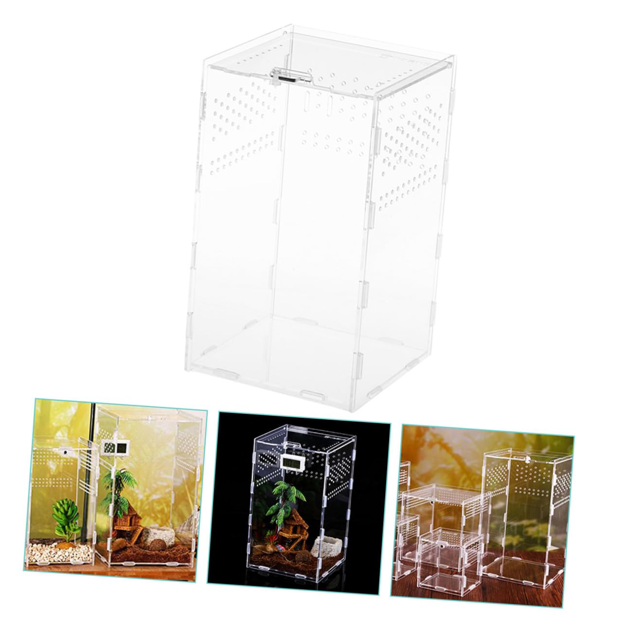 Transparente Acryl Reptilien Nistbox 15X15X25cm mit Belüftung für Schlangen Vogelspinnen Gecko und Terrarium Aufzuchtbox