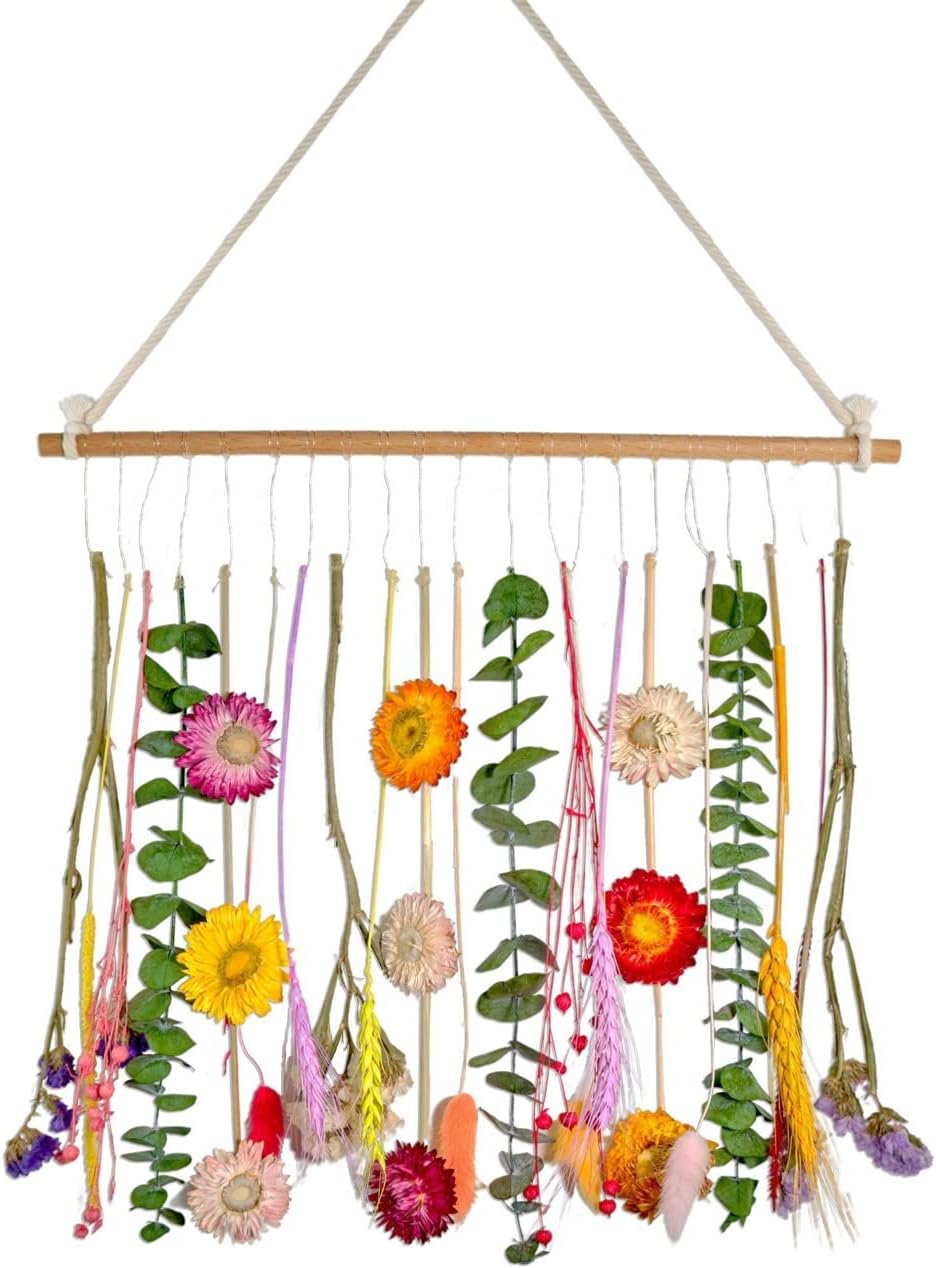 Natural dried flower wall hanging for boho farmhouse wall