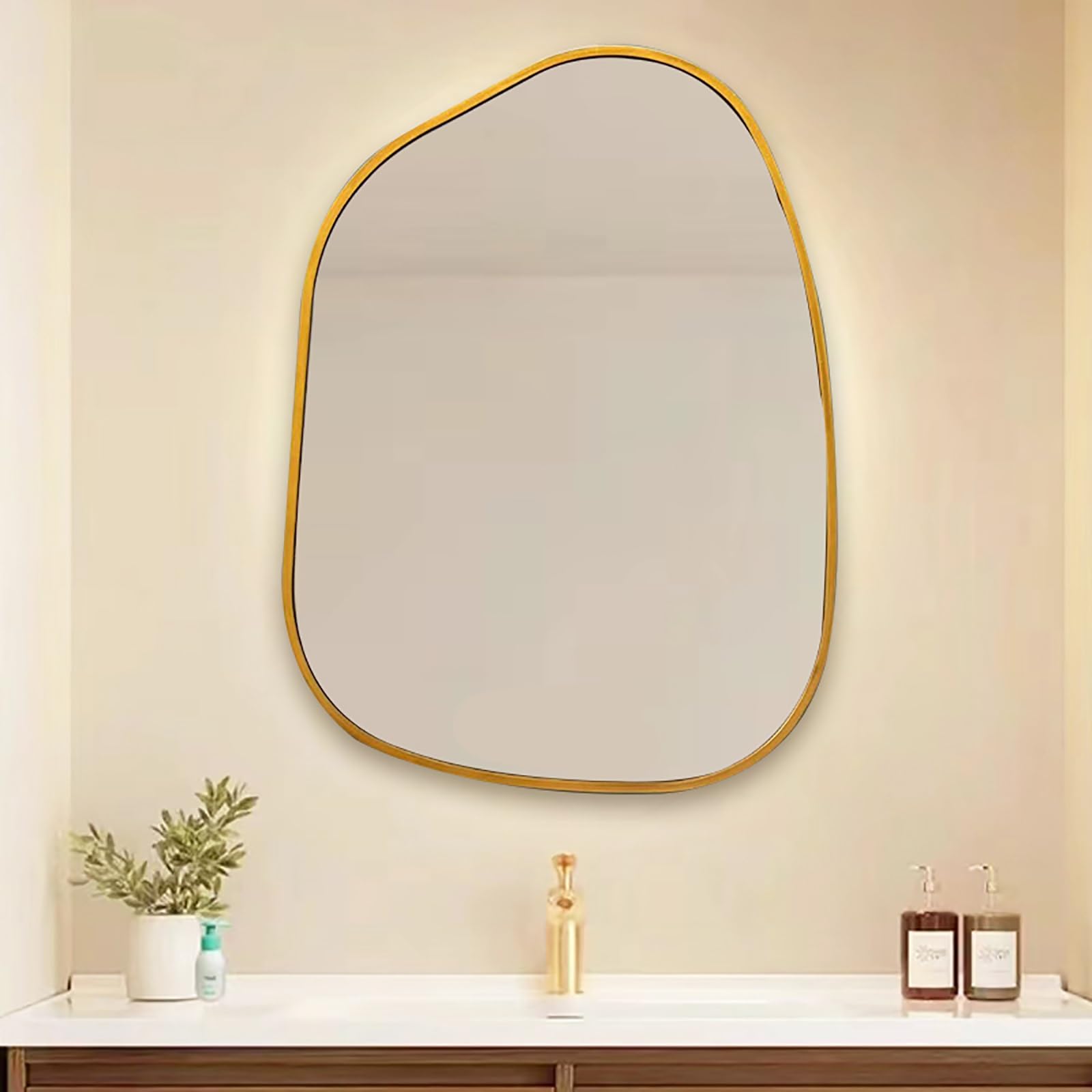 Irregular Bathroom Mirror, Bathroom Mirror with Metal Frame, Anti-Fog, Touch Switch, 3 Color Modes (3000K/4000K/6500K), Vanity Mirrors for Dressing Room Washroom Bedroom, Modern(Black,60cm)