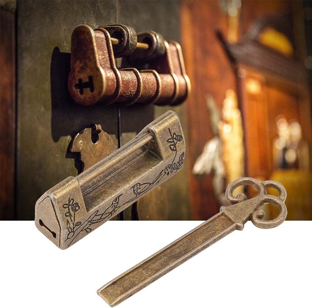 Mini Chinese Traditional Flowers Padlock, Small Lock Key for Vintage Furniture Padlock Vintage(Bronze)