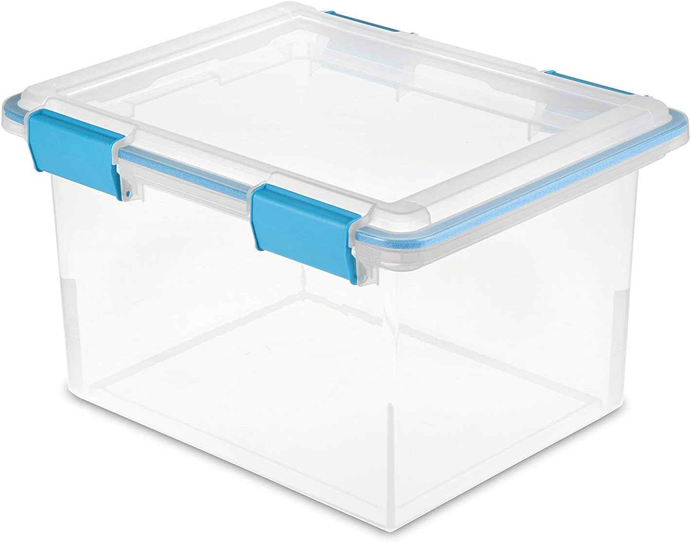 32 Quart Stackable Clear Plastic Storage Tote Container with Blue Gasket Latching Lid for Home and Office Organization, Clear (20 Pack)