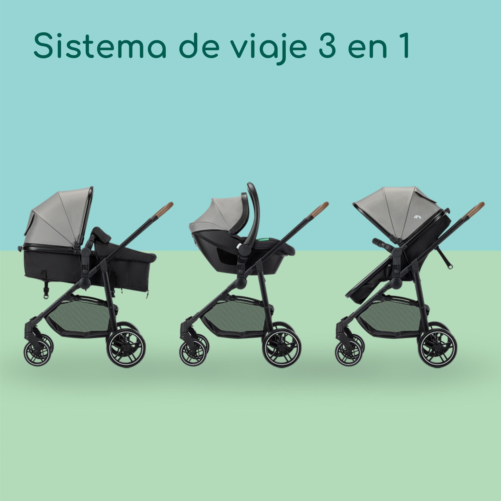 Bebeconfort Haze Trio Lux, Carrito Bebe 3 en 1 con Silla Coche Bebé i-Size, 0-4 Años Máx. 22 kg, Asiento 2 en 1 reversible, Reclinación Total, Plegado Compacto, Silla de Paseo Ligera, Tinted Grey
