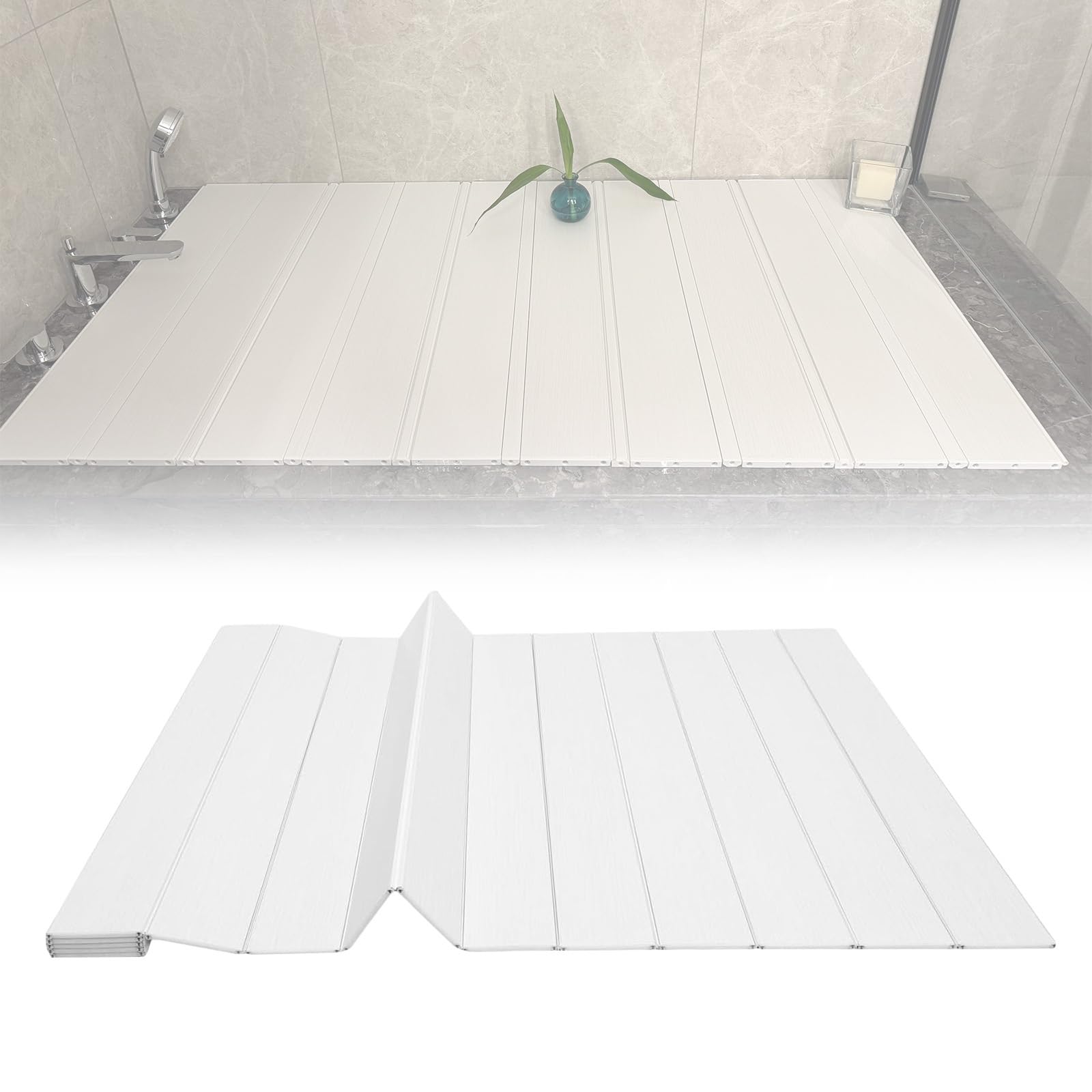 Cubierta plegable impermeable para bañera, tabla de baño de PVC a prueba de polvo, alfombrilla de 0,6 cm de grosor para bañeras de 116 x 66 a 170 x 80 cm, accesorio de baño blanco