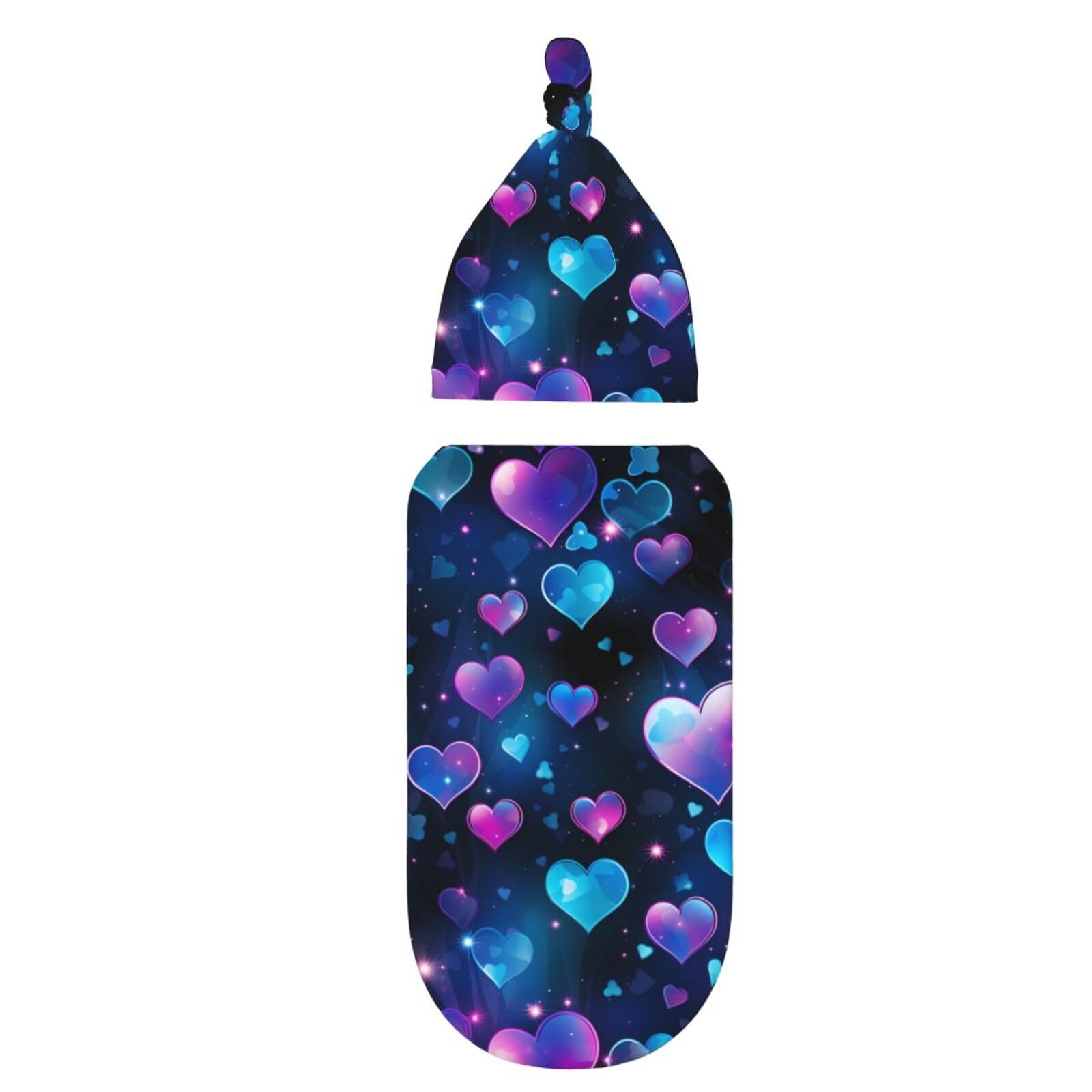 3D Hearts zestaw koców i kapeluszy dla noworodków, przytulna chusta dla niemowląt, malucha, komfort, 29 x 53 cm