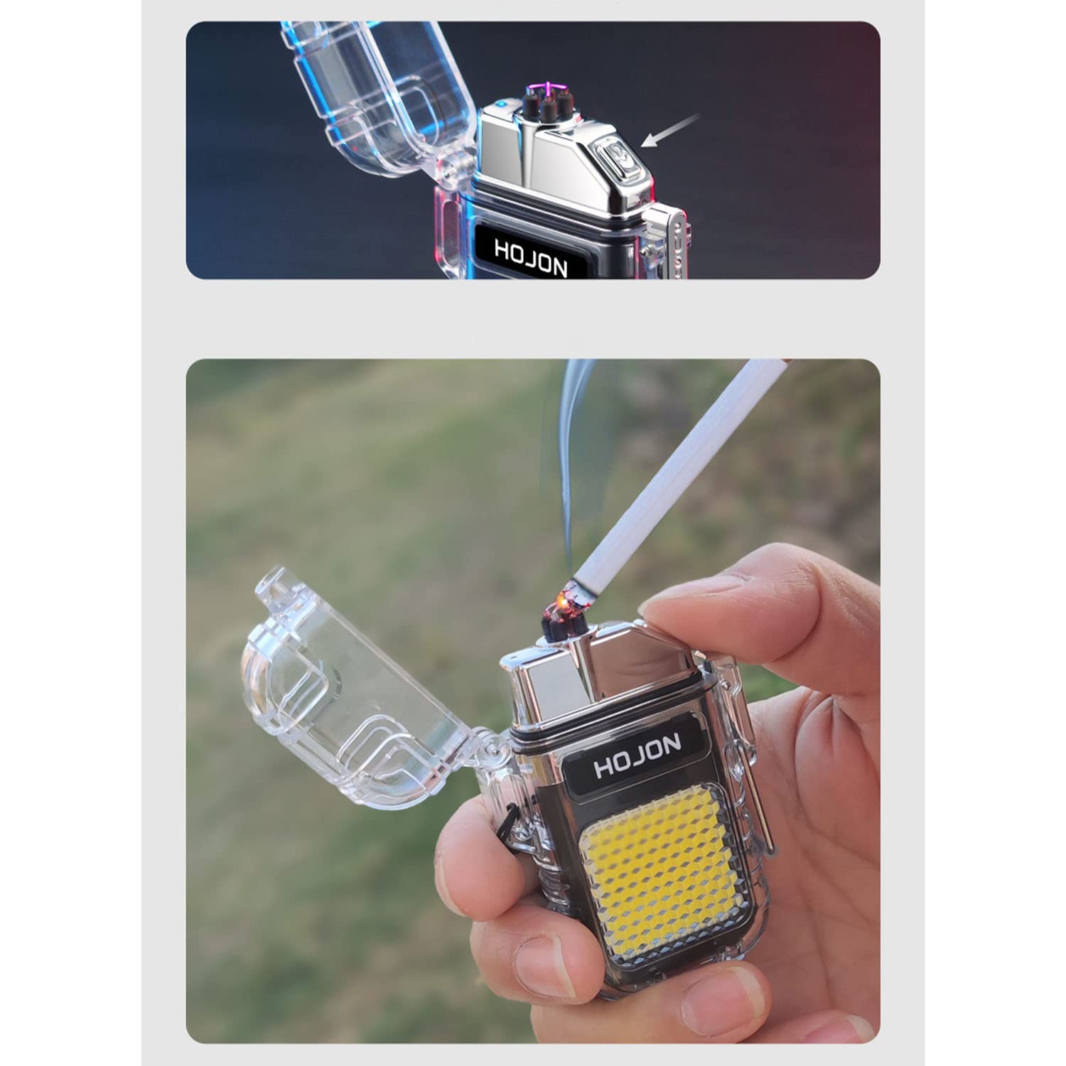Briquet Électrique Coque Transparente Étanche Double Arc COB Lumière Portable USB Rechargeable sans Flamme Extérieur Coupe-Vent Briquet avec Lanière Boîte-Cadeau