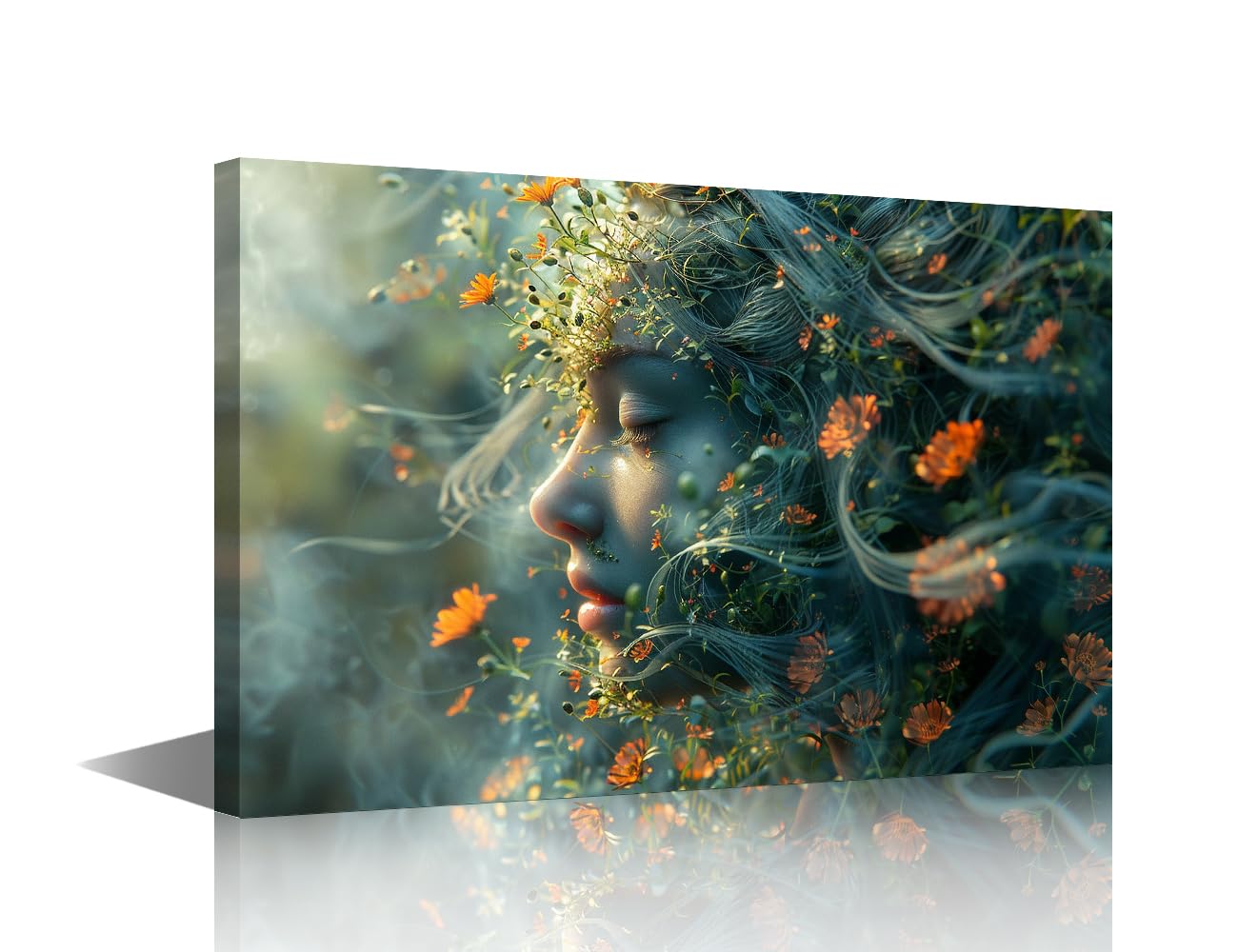 TISHIRON Beautiful Girl Large Canvas Wall Art Flowers and Girl Wall Decor for Bedroom Nature and a Human Portrait Painting Artwork House Decorations Wall Art Posters and Prints Bedroom (24" Wx36 H)