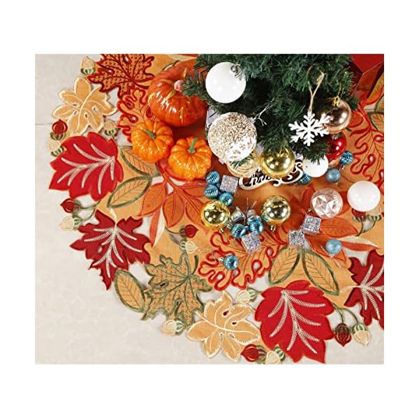   GRANDDECO-Thanksgiving-Christmas-Tree-Skirt-36-Inch-Orange-Maple-Leaves-Harvest-Autumn-Holiday-Party-Dinner-Seasonal-Decoration-A-Fall-and-Thanksgiving-Tree-Skirt-36