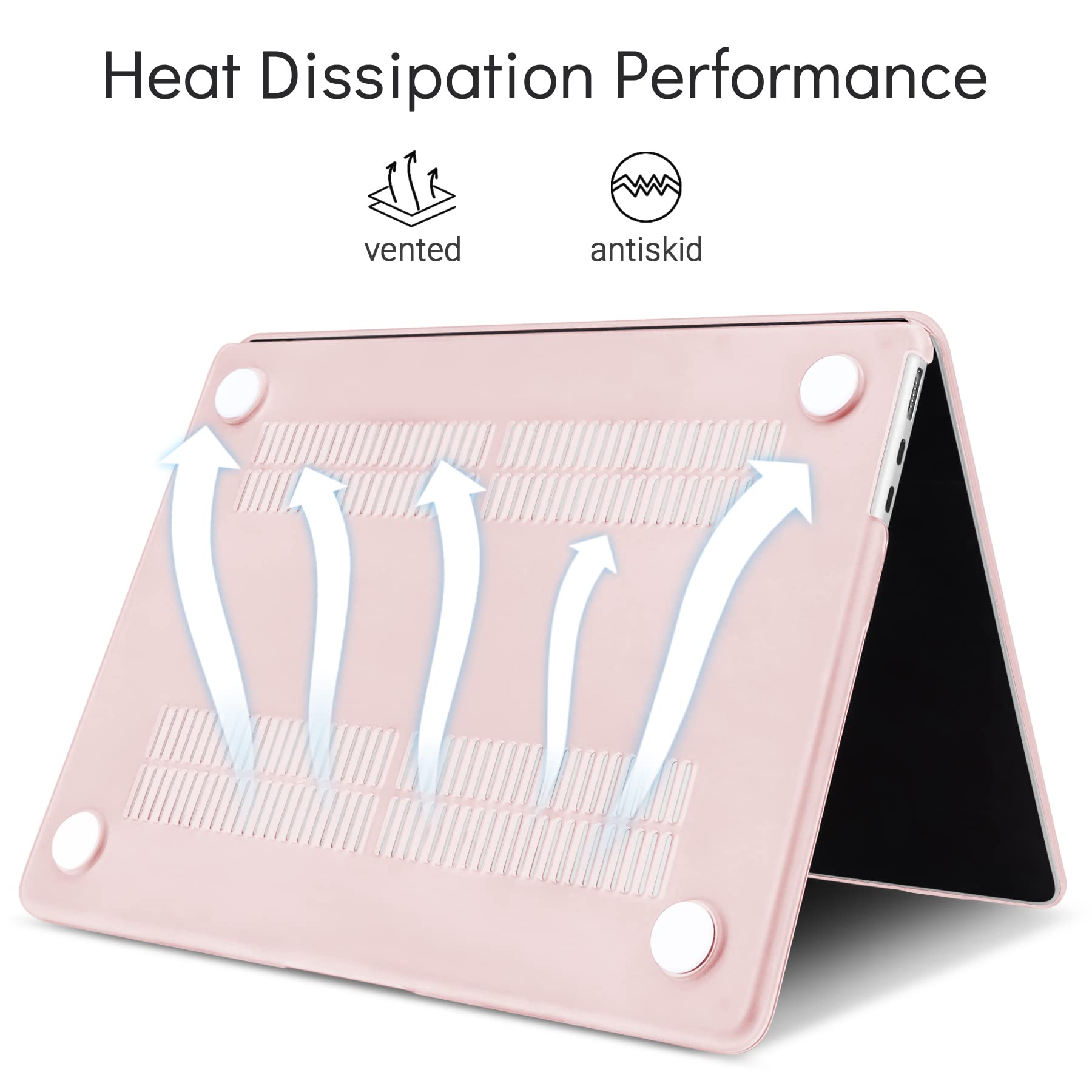 TECOOL Cover compatibile con MacBook Air M4 M3 M2 13,6 Pollici 2022 2024 2025 (A3240 A3113 A2681), Custodia Rigida Protettiva Sottile in Plastica e Copritastiera UE, Rosa Chiaro