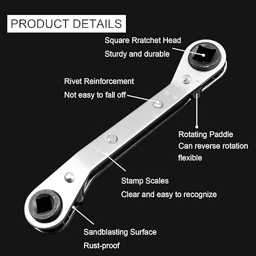Miniatura 4 de LifCratms Llave de servicio HVAC, llave de trinquete de refrigeración de 316" 14" 516" 38" Herramienta de trinquete de refrigeración con adaptador