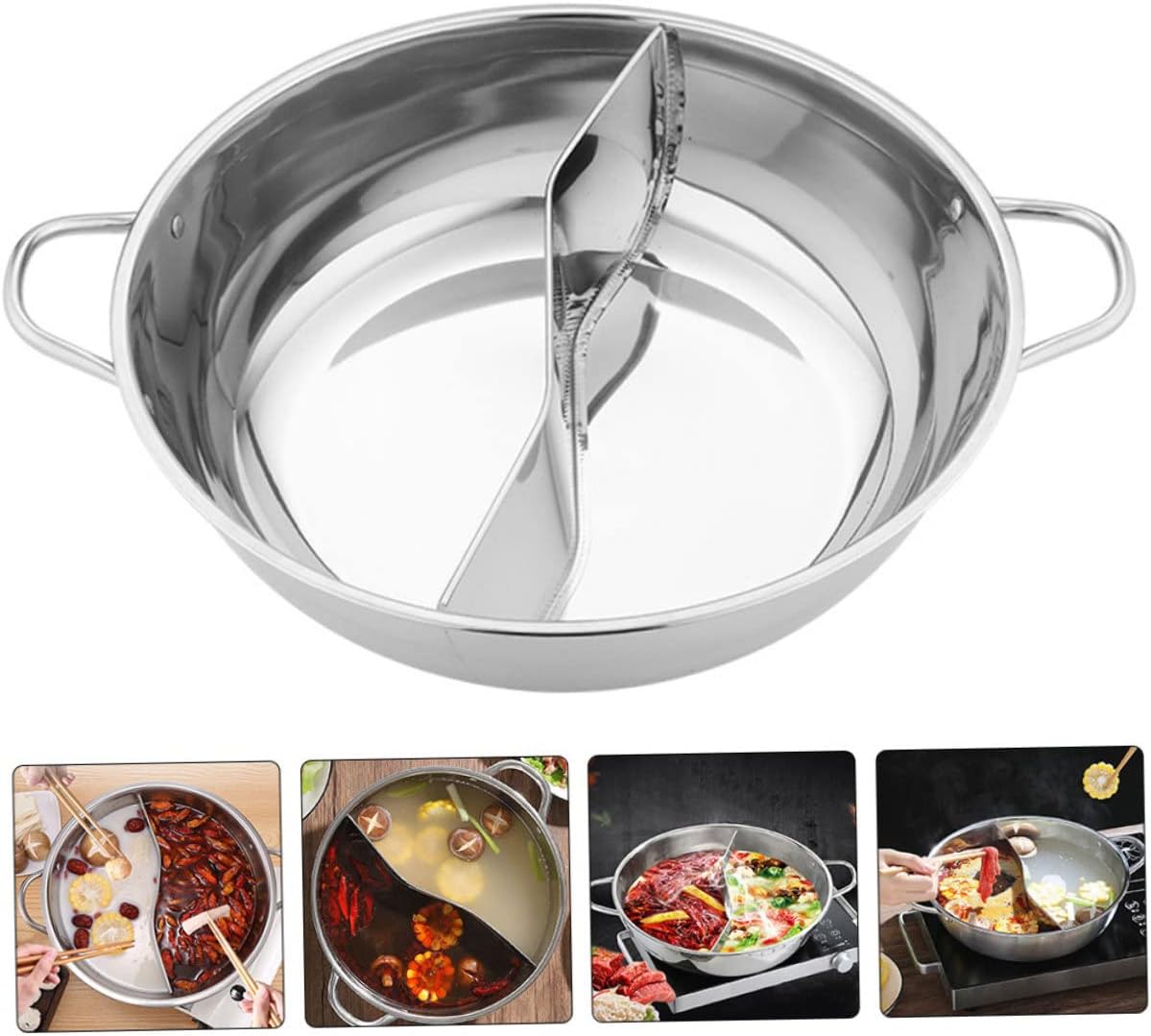 SECFOU Stainless Steel Hot Pot Pot Divider Double Boilers Chinese Style Easy Clean