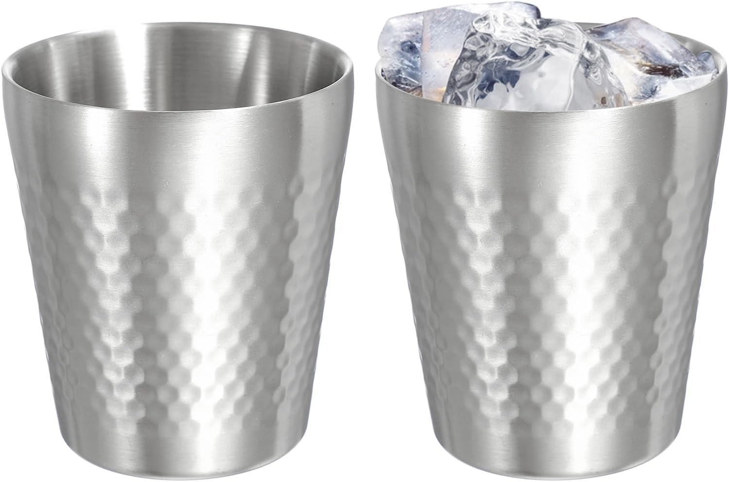 uxcell 2 Pcs Stainless Steel Cups, 9oz/260ml Metal Cups Diamond Textured Insulated Portable Stackable Drinking Tumblers for Home Restaurant Outdoor Travel Camping, Silver