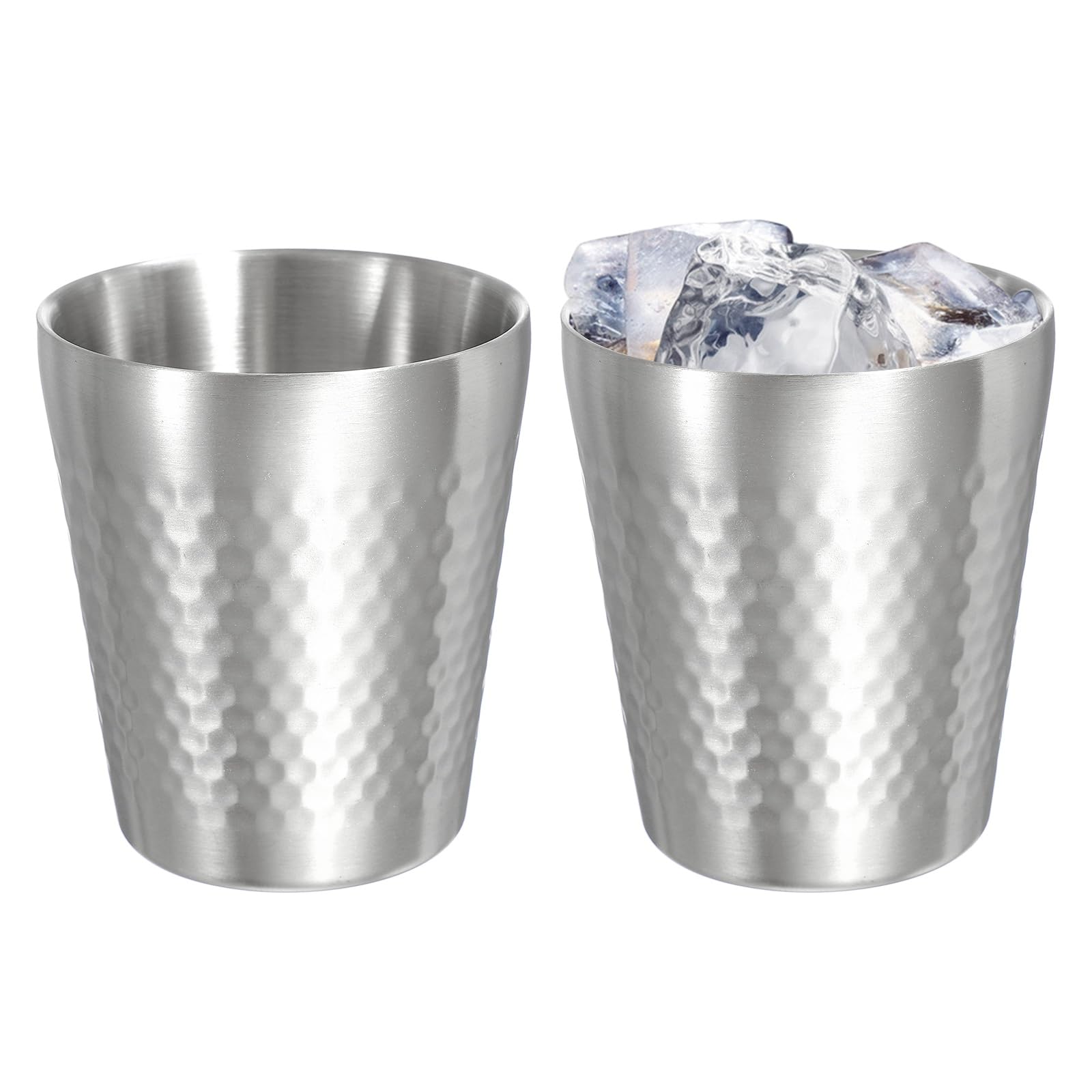 sourcing map 2 Pcs Stainless Steel Cups, 9oz/260ml Metal Cups Diamond Textured Insulated Portable Stackable Drinking Tumblers for Home Restaurant Outdoor Travel Camping, Silver
