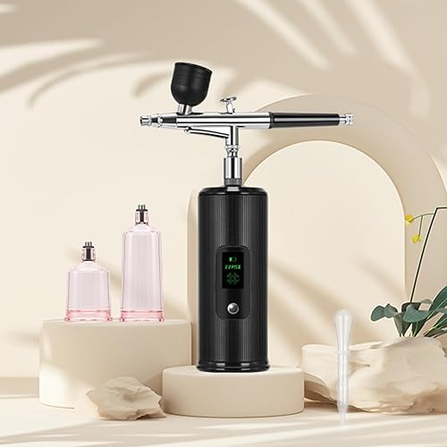 Miniatura 9 de LAKIX Kit de aerógrafo con compresor, pistola de aerógrafo recargable inalámbrica, 36PSI cepillo de aire portátil de mano para uñas, pintura,