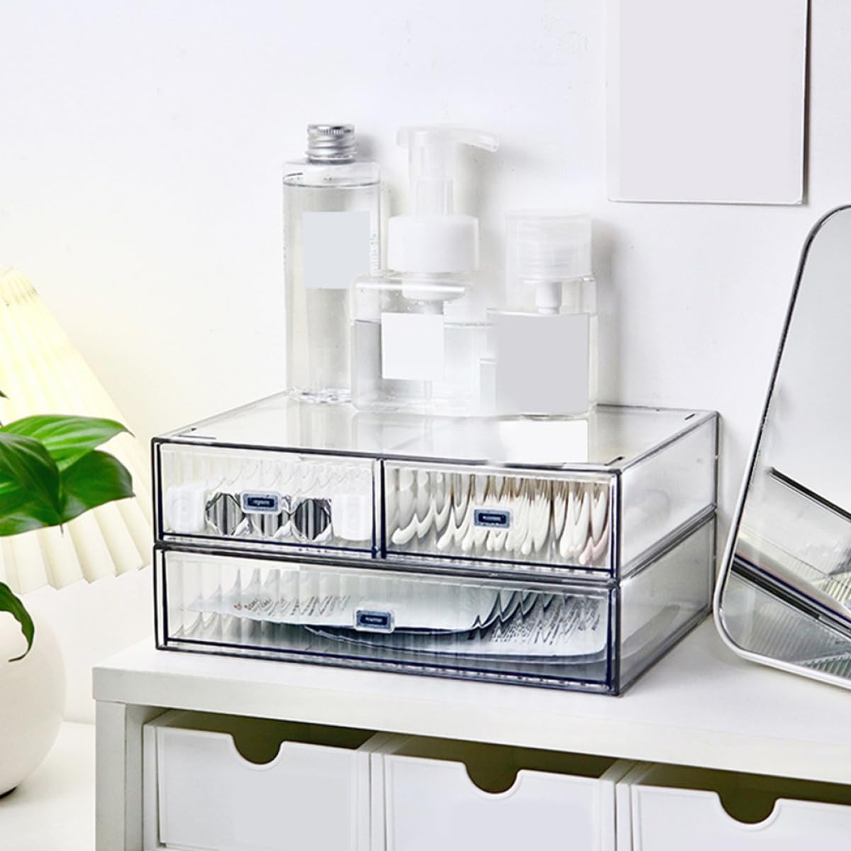 NUOBESTY Organiseur De Bureau À 3 Tiroirs Extensible Et Multicouche Boîte De Rangement Pour Maquillage Et Papeterie