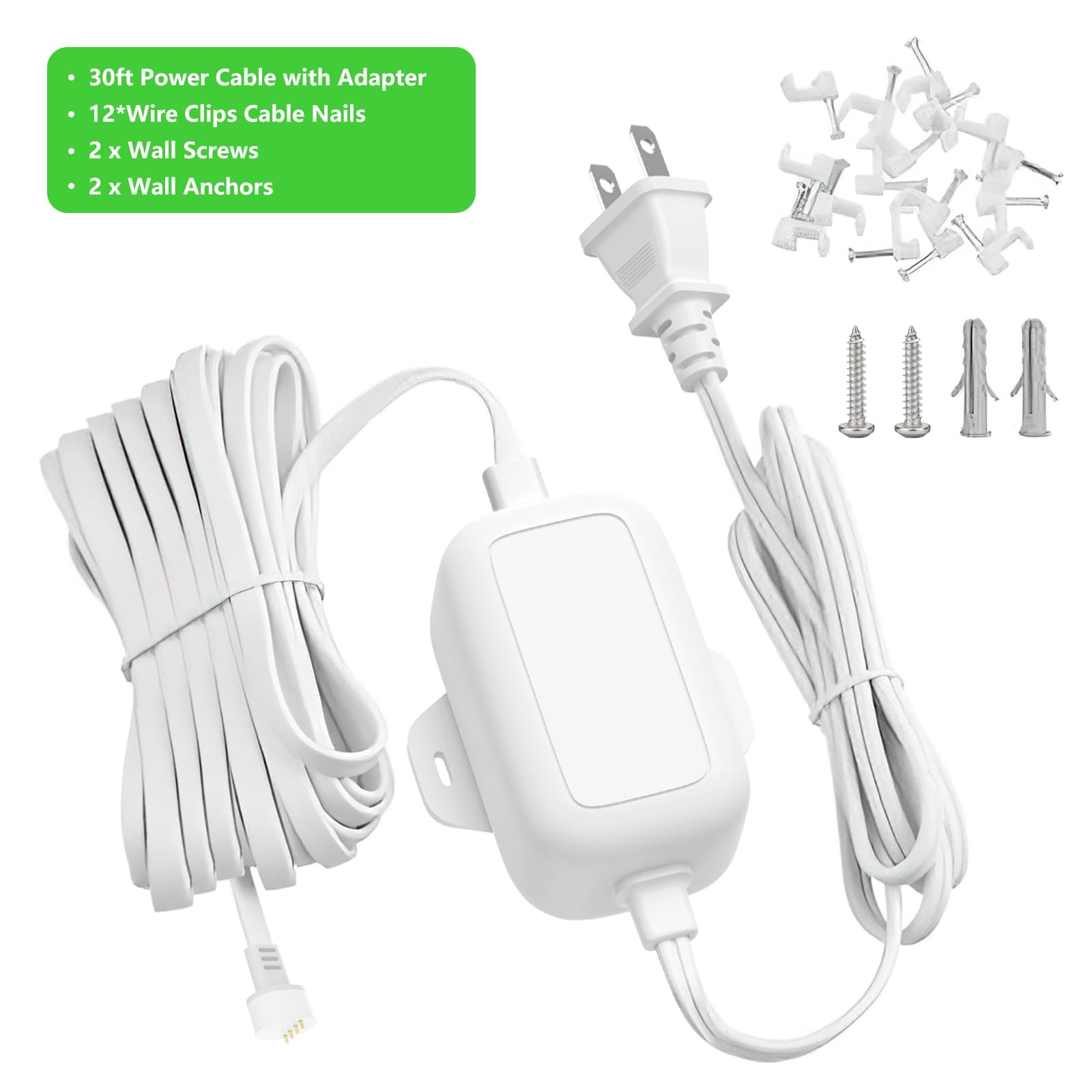 30ft/9m Power Adapter Compatible with Google Nest Cam Outdoor or Indoor, Battery(2nd Gen), Weatherproof Power Cable for Nest Cam Continuously with One-Piece Molding Adapter