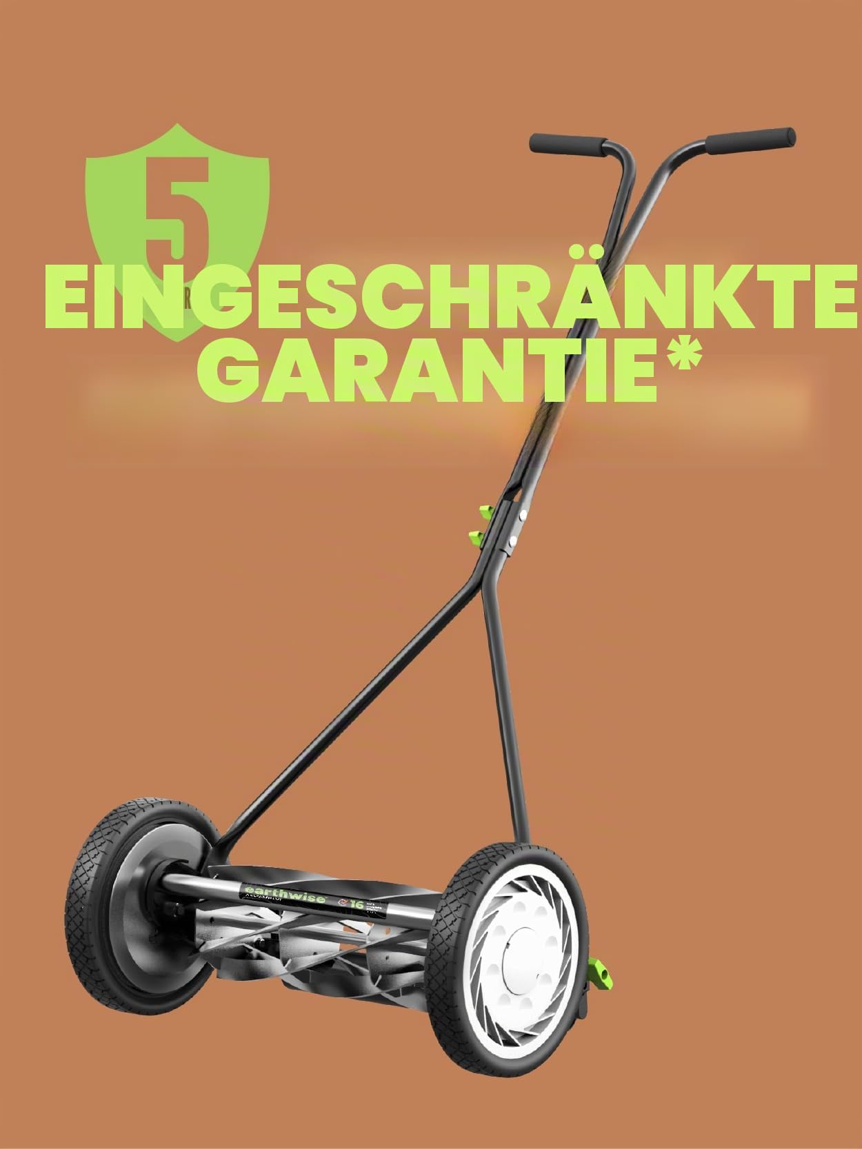 Earthwise Spindelmäher 1715-16EWG, 7 Klingen, 16" mit Fangkorb, Grau/Silber/Grün