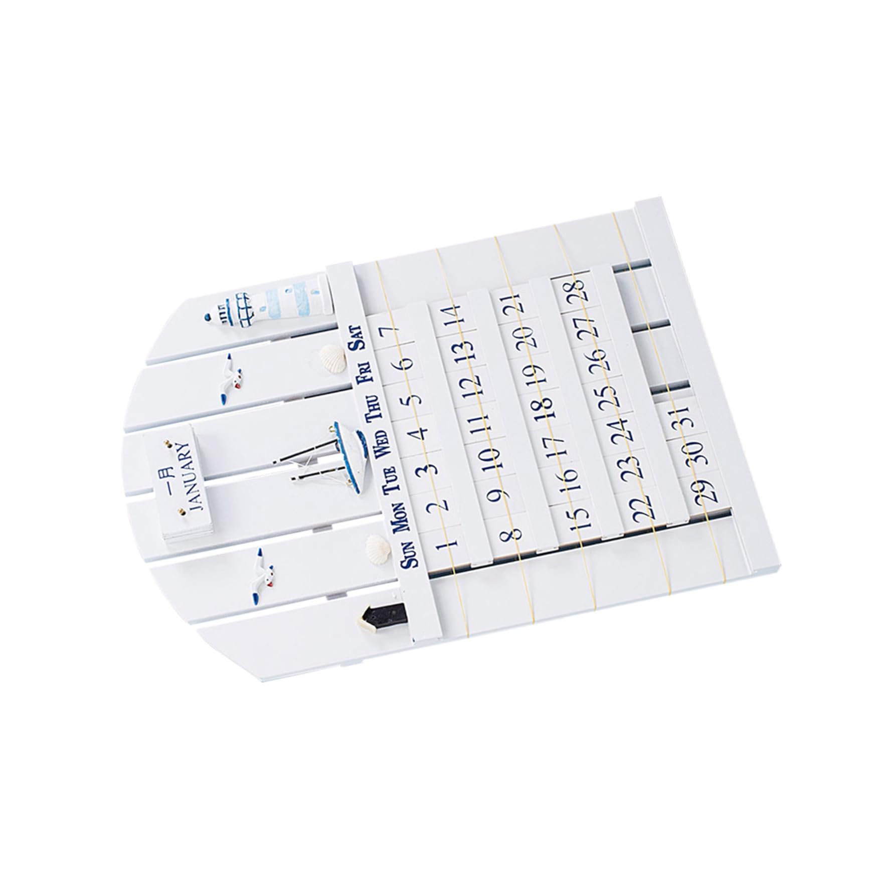Holzkalender Sommer Ewiger Kalender aus Mdf mit Mediterranem Stil Einzigartiges Design Einfach Monat zu Wechseln Haushaltsdekoration für Wohnzimmer und Schlafzimmer