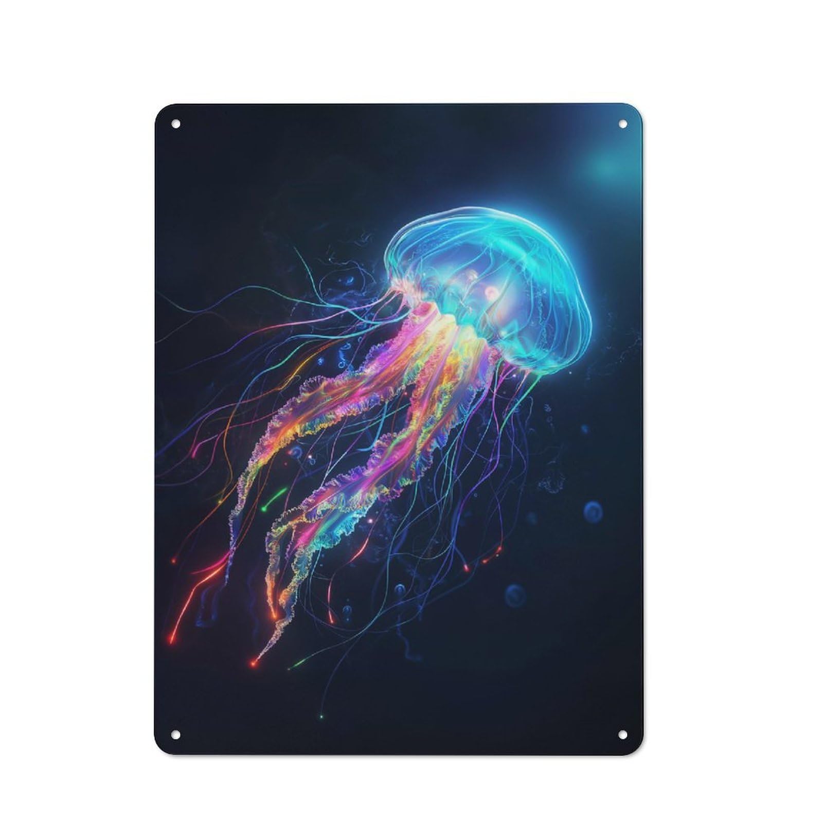 Junmoney Neon Jellyfish Tin Wall Plaque 40X30cm With For Workshop Wall, Suited To Makers And Diy Enthusiasts