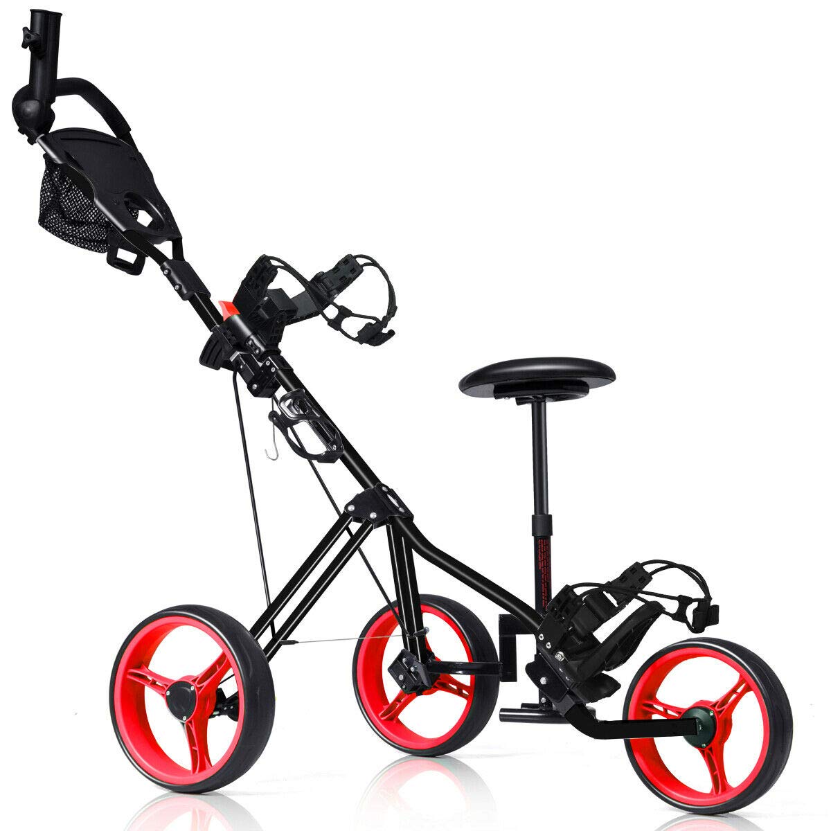 Tangkula Golf Push Pull Cart with Seat, Lightweight Foldable