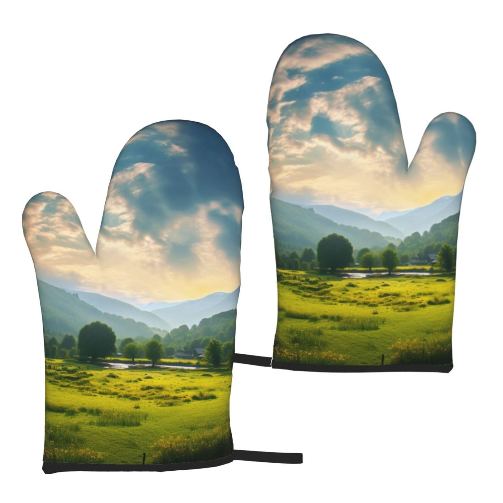 Natural Scenery Printed Oven Mitts Sets 2 PCS Heat Resistant and Non-Slip Glove Potholder for Kitchen Cooking Baking Grilling