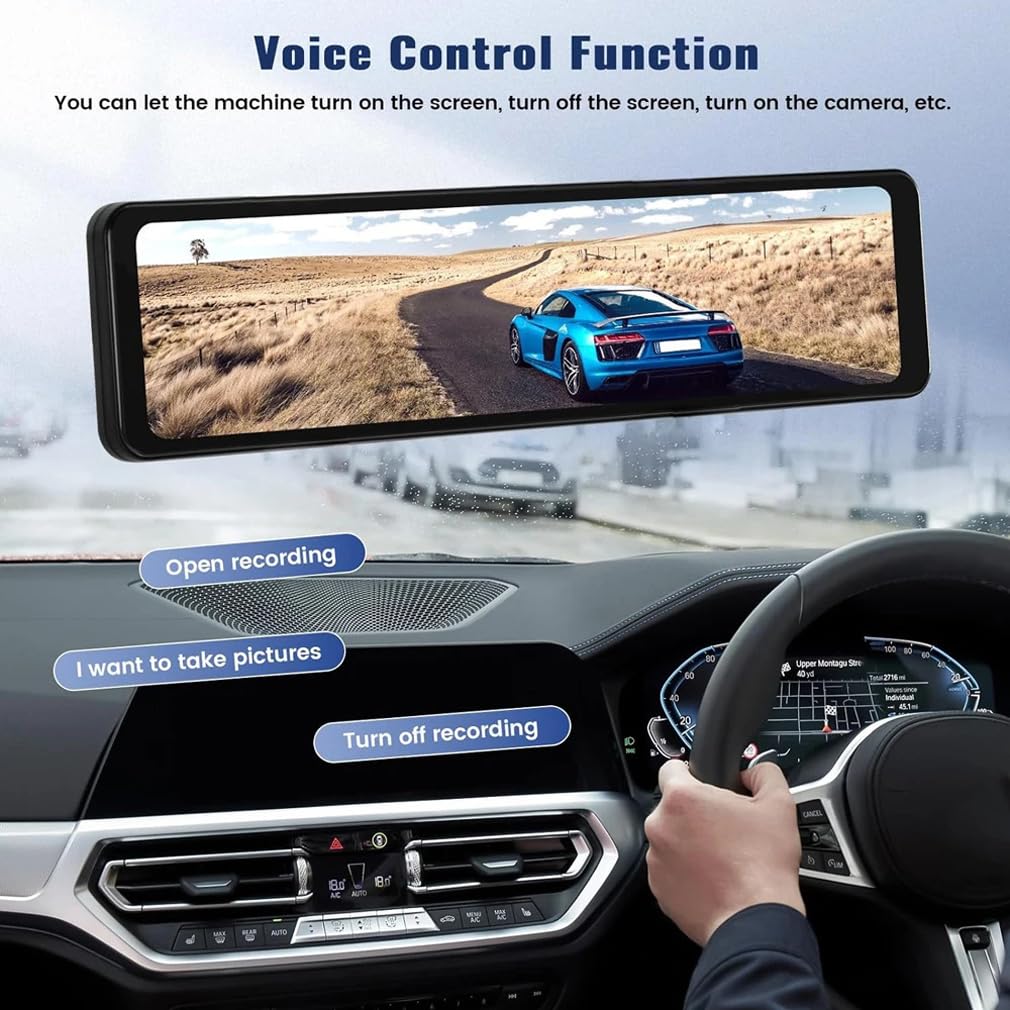 4K lustrzana kamera samochodowa z lusterkiem Carplay i Android Auto, kamera samochodowa przednia i tylna z funkcją śledzenia GPS WIFI, 11-calowa kamera z lusterkiem wstecznym ze sterowaniem głosowym /