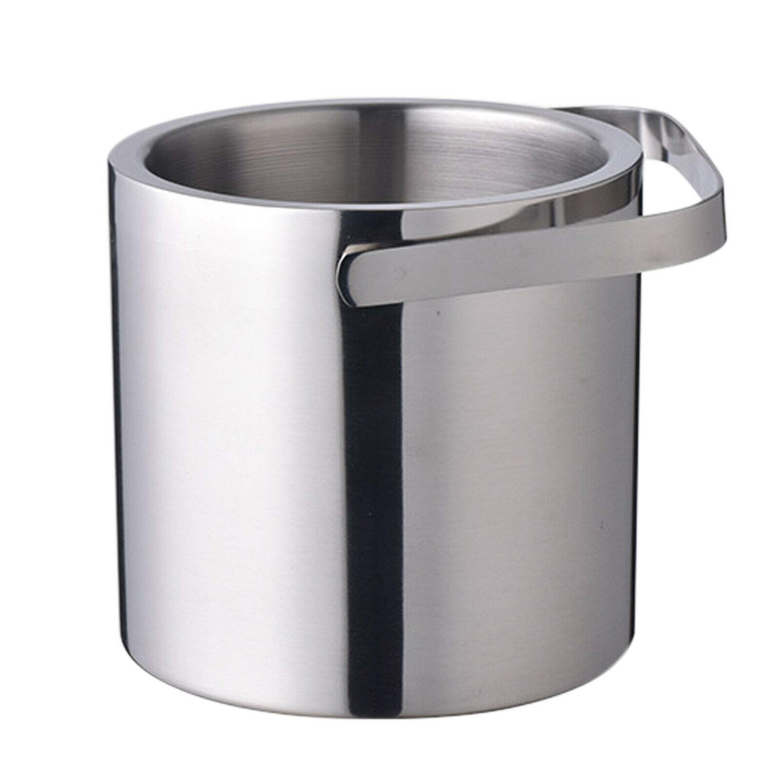 1.3L Double-Wall Insulated Ice Bucket with Lid, Stainless Steel Wine Champagne Ice Bucket Beer Beverage Bar Tools Ice Bucket Chiller Cooler Tongs Handle for Home Bar