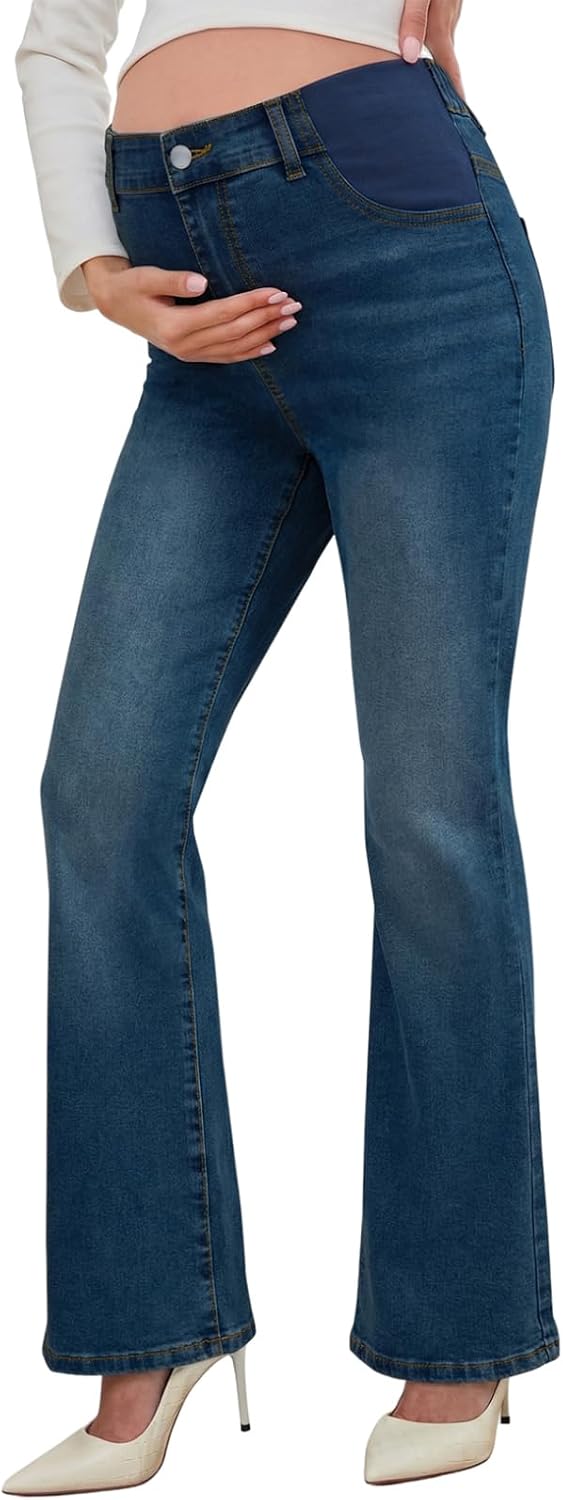 BLENCOT Women Maternity Jeans Bootcut High Rise Denim Pregnancy Pants Work