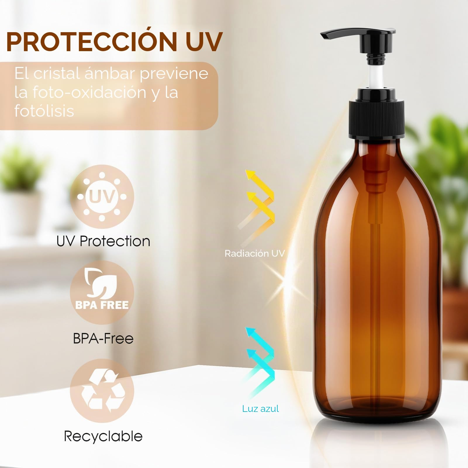 Botellas de Spray Vacías 500ml Vidrio Ámbar Pulverizador para Plantas Limpieza Peluquerías