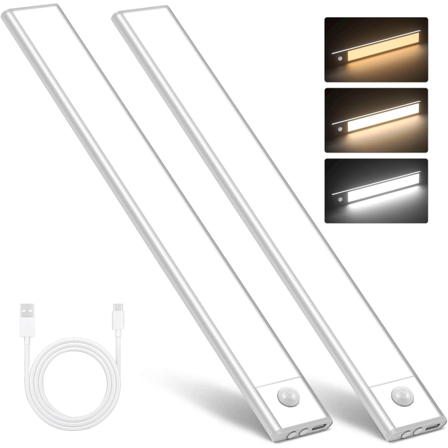 HBYPRO Under Cabinet Lighting 60 LED Rechargeable 3 Color Temperatures Motion Sensor Lights Indoor, Dimmable Closet Lighting Wireless Under Counter Night Light for Kitchen Bedrooms Stairs 11.8 inch